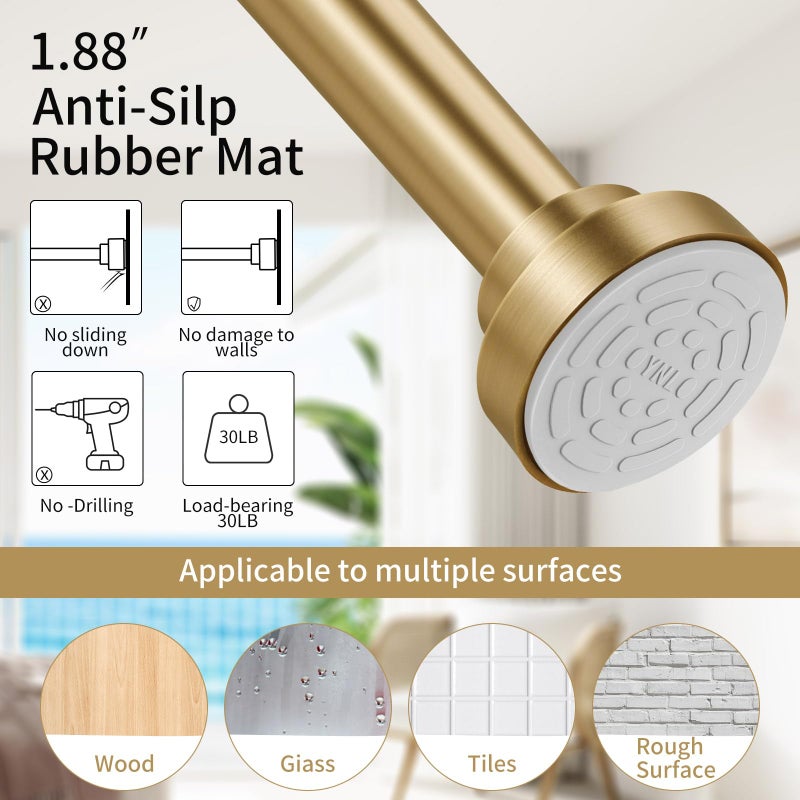 YNL Shower Curtain Rod 34-82 Inches (2.8-6.8ft) Adjustable Spring Shower Rod No Drilling, Non-Slip, Never Rust, Stainless Steel, Suitable for Bathroom Window Living room, Gold - Image 2