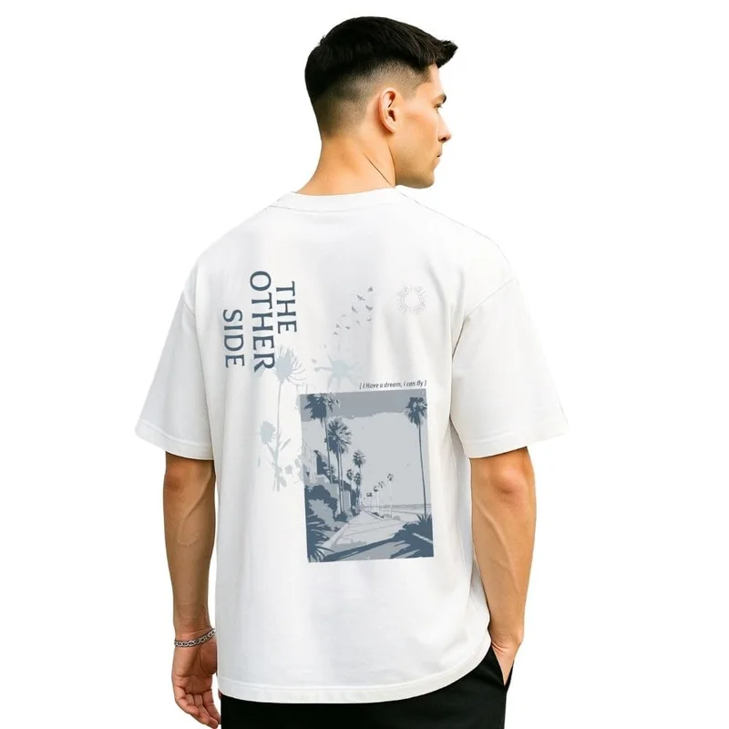 Nobero Men's White Oversized Graphic T-Shirt
