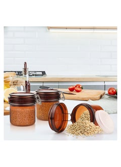 KASTWAVE Storage Jar, 3 Pack 220ml Amber Storage Jar, Plastic Sealed Container, Wide Mouth Refillable Bottle Pot, with Rotating Buckle Airtight Lid, for Facial Mask Cosmetic Spices Candy Tea Coffee Bean  - Image 1