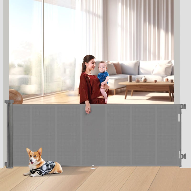 Upgraded 120 inch Retractable Baby Gates Extra Wide with Reinforced Strip Design to Prevent Crawling Through 42 Extra Tall Retractable Gates 10 FT Retractable Dog Gate for IndoorOutdoor