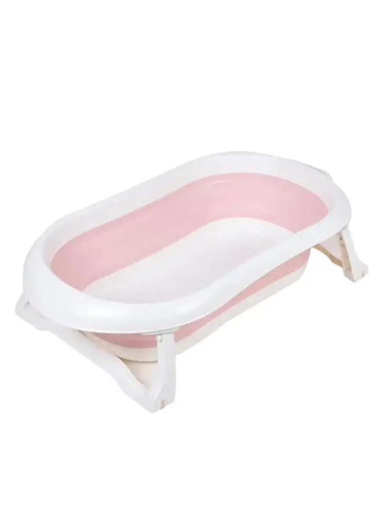 Collapsible Baby Bathtub, Foldable Design, Non-Slip Base, Pink and White, for Ages 0-24 Months