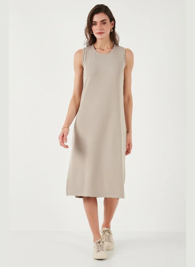 ليلا Lela Regular Fit Crew Neck Slit Detail Basic Midi Dress Women's Dress 5866160