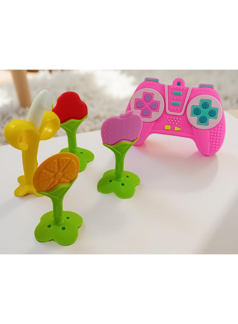 5-pieces silicone teething set - fruit shapes and game controller - for relieving teething pain - color 5  - Image 2
