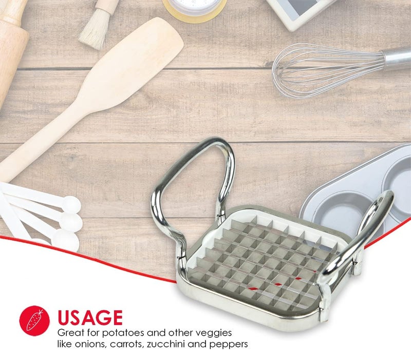 Home Basics Stainless Steel French Fry Cutter, Silver | Hand Cut Potatoes for French Fries | Cut Veggies | Durable Cutter - Image 3