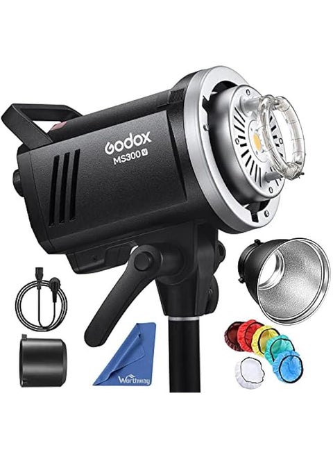 Godox MS300V Compact Studio Strobe Flash Light - 300W, GN58, 0.1-1.8s Recycle Time, 2.4G X System, Bowens Mount LED Modeling Lamp for Studio Portrait Shooting (Upgraded Version)