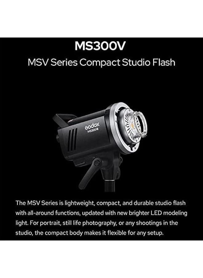 Godox MS300V Compact Studio Strobe Flash Light - 300W, GN58, 0.1-1.8s Recycle Time, 2.4G X System, Bowens Mount LED Modeling Lamp for Studio Portrait Shooting (Upgraded Version)