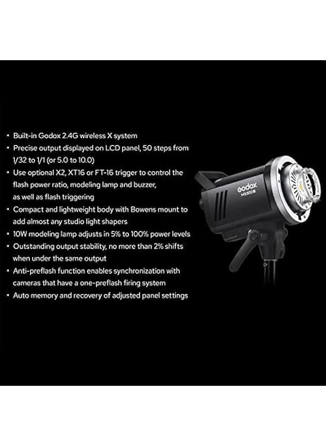 Godox MS300V Compact Studio Strobe Flash Light - 300W, GN58, 0.1-1.8s Recycle Time, 2.4G X System, Bowens Mount LED Modeling Lamp for Studio Portrait Shooting (Upgraded Version)