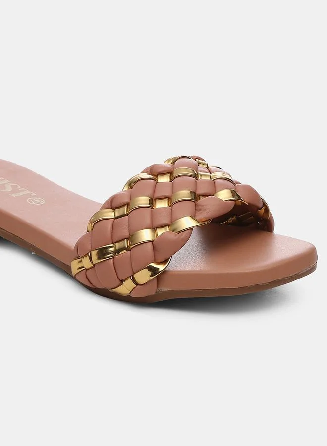 جنيست Metallic Detail Braided Design Flat Sandals by Styli