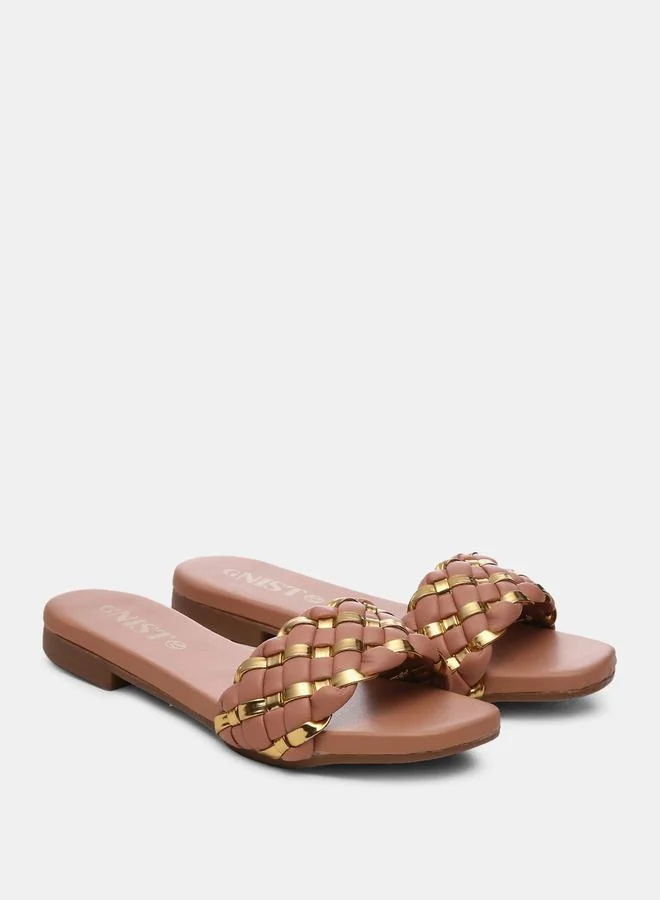 جنيست Metallic Detail Braided Design Flat Sandals by Styli