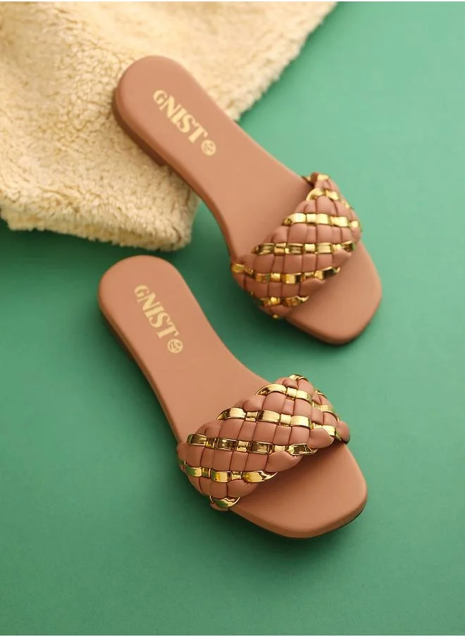 GNIST Metallic Detail Braided Design Flat Sandals by Styli