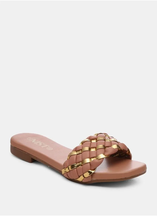 GNIST Metallic Detail Braided Design Flat Sandals by Styli