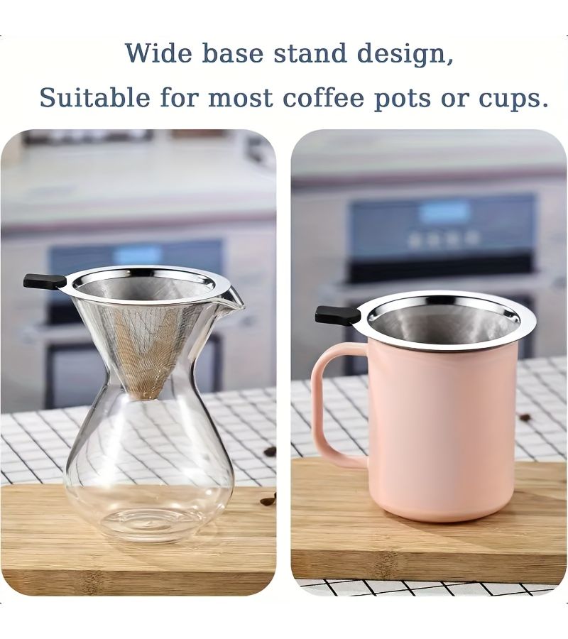 Stainless Steel Double Layer Mesh Coffee Filter Reusable No Filter Paper Needed Delicious Brewing Accessory Suitable for Mugs Glass Pots Kettles Durable Tapered Drip Tip Design Coffee Filter A - Image 5