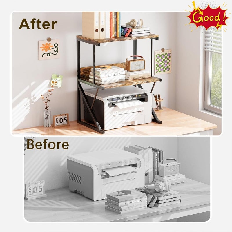 Printer Stand for Desk, 3 Tier Desktop Printer Shelf, Large Standing Printers Table, Multi-Purpose Desk Organizer For Home Office, fit Fax Machine/3D Printer/Scanner - Image 4