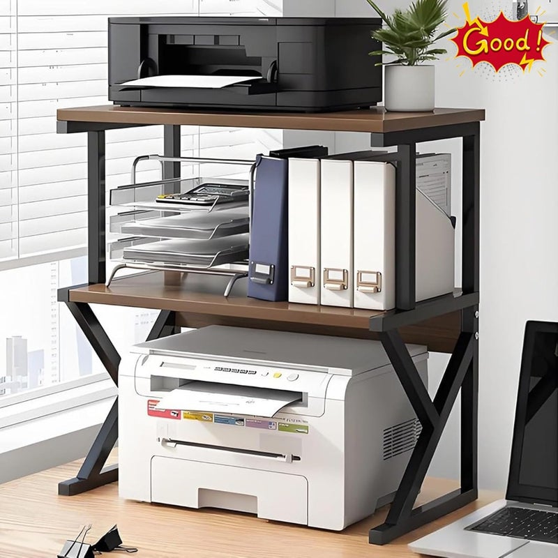 Printer Stand for Desk, 3 Tier Desktop Printer Shelf, Large Standing Printers Table, Multi-Purpose Desk Organizer For Home Office, fit Fax Machine/3D Printer/Scanner - Image 2