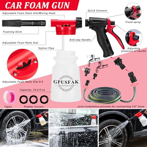GPUSFAK 39Pcs Car Wash Cleaning Kit with Foam Gun Sprayer Detailing Brushes Collapsible Bucket Windshield Cleaning Tool Tire Brush Towels Complete Interior Exterior Detailing Set for Car - Image 2