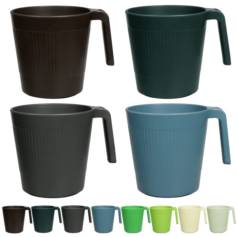 Greentainer Unbreakable Lightweight Drinking Cups Coffee Mugs with Handle Set of 8 Plastic Drinking Cups for AdultsWater Milk Tea Tumblers Dishwasher  Microwave SafeCoastal