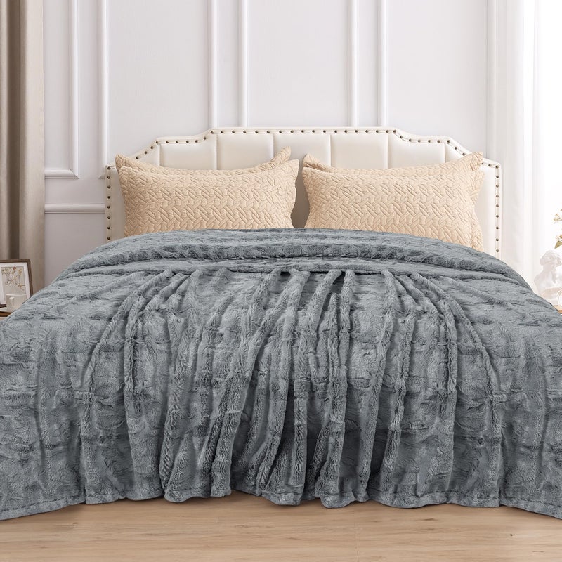 TOONOW Faux Fur Luxury Throw BlanketDouble Side Soft Fluffy Shaggy Fuzzy Blanket for Couch Sofa Bed Light Grey XLarge Twin Size