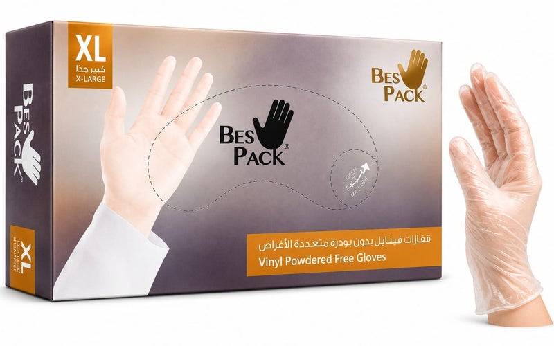 Disposable vinyl gloves, safe, flexible, and powder-free, size XL, 80 gloves