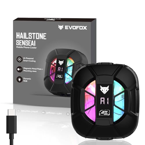 EvoFox Hailstone Sense AI Phone Cooler for Gaming | MagSafe Mobile Cooler with AI Smart Cooling, Real-Time Display, Silent High-Speed Fan, RGB Lights, Compact & Portable – Gaming Cooler for Phones - Image 1