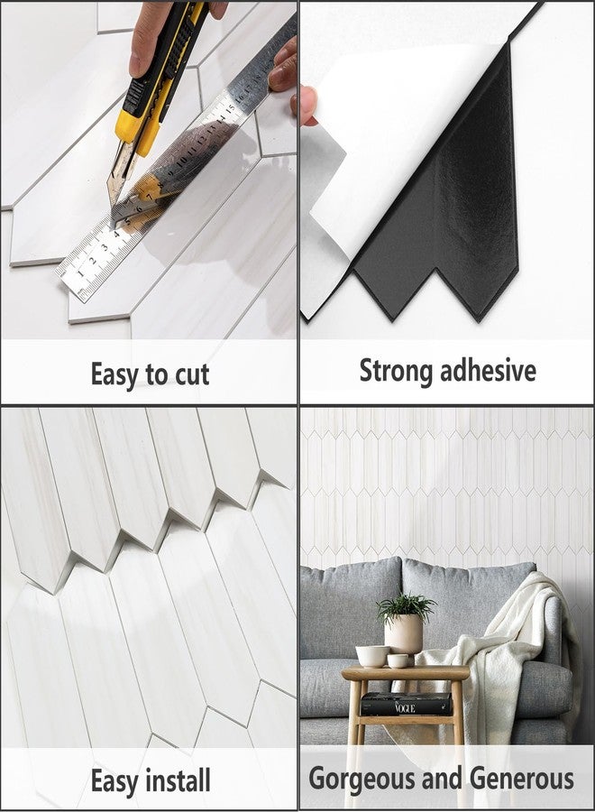 Vamos Tile بلاط فاموس، ورقة واحدة لامعة من بلاط الدولوميت الأبيض، سهل التركيب واللصق، بلاط فسيفساء سداسي الشكل من مادة PVC ذاتية اللصق، مقاس 12.8 × 12.8 بوصة، مناسب للمطابخ والحمامات - Image 5