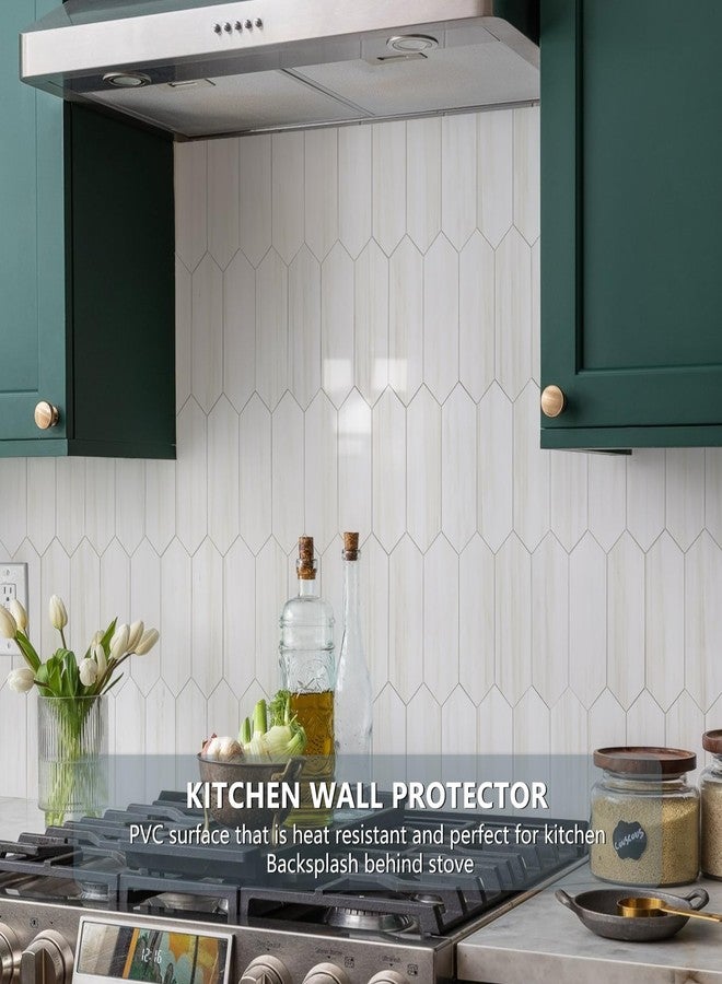 Vamos Tile بلاط فاموس، ورقة واحدة لامعة من بلاط الدولوميت الأبيض، سهل التركيب واللصق، بلاط فسيفساء سداسي الشكل من مادة PVC ذاتية اللصق، مقاس 12.8 × 12.8 بوصة، مناسب للمطابخ والحمامات - Image 3