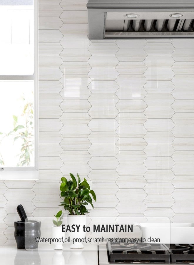 Vamos Tile بلاط فاموس، ورقة واحدة لامعة من بلاط الدولوميت الأبيض، سهل التركيب واللصق، بلاط فسيفساء سداسي الشكل من مادة PVC ذاتية اللصق، مقاس 12.8 × 12.8 بوصة، مناسب للمطابخ والحمامات - Image 2