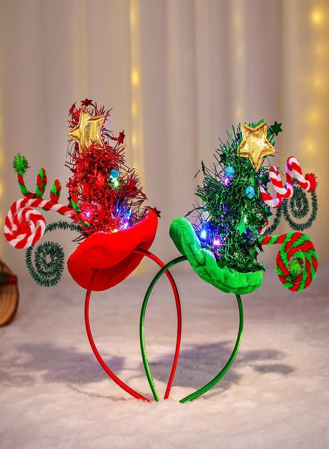 REETAN Light up Christmas Tree Headband Sparkly LED Xmas Party Headpiece Accessory for Women (Green&Red) - Image 1