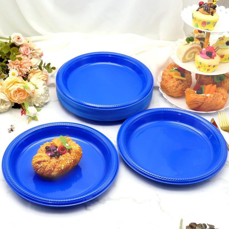 BONSINY 50 Pcs Blue plates 10 Inch Plastic Plates Disposable - Blue Plastic Plates for Party Birthday Patriotic Day Graduation Party - Image 2