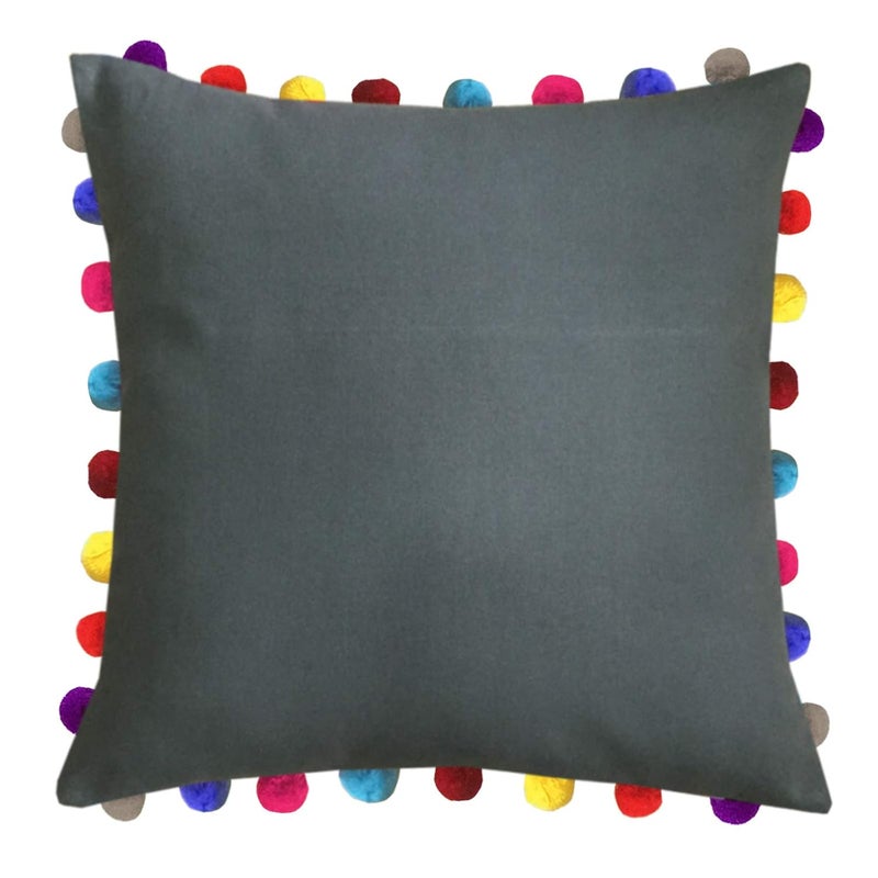 Lushomes Cushion Cover 24x24 Boho Cushion Covers Sofa Pillow Cover Cushion Covers with Tassels Cushion Cover with pom pom 24x24 Inches Set of 5 Grey - Image 2