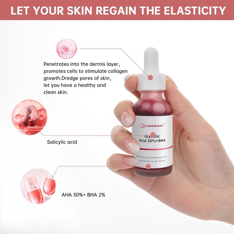 CHANGARLOAD AHA 30 BHA 2 Peeling Solution 30ml1oz Exfoliating Facial Serum Chemical Peel For Face Serum Glycolic Acid - Image 3
