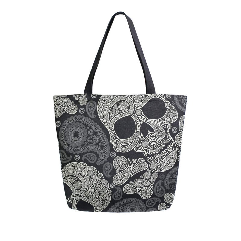 ZZKKO ZZKKO Halloween Skull Canvas Tote Grocery Bag Shoulder Casual Book Bag Large for Women Teachers Sugar Skull Cotton Bag Shopping Purse Handbag Reusable Multipurpose Use