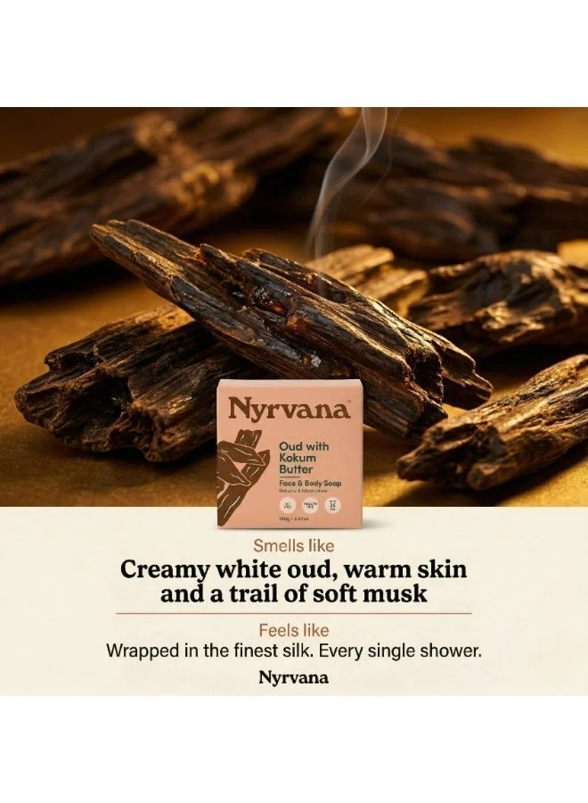 Nyrvana Nyrvana Luxury Soap Bar - Oud with Kokum Butter - For Long-Lasting Luxury Fragrance - Handmade Face & Body Bathing Bar, SLS Free - 100g