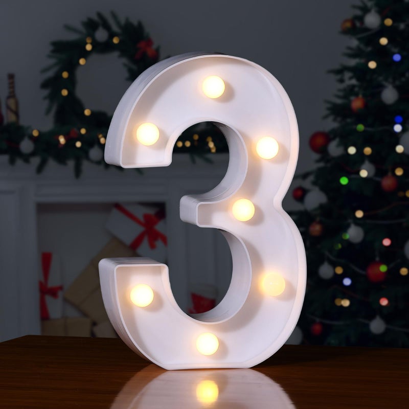 Foaky Decorative Led Marquee Light Up Number Marquee Light Up Number Sign for Night Light Wedding Birthday Party Christmas Home Bar Decoration Number3
