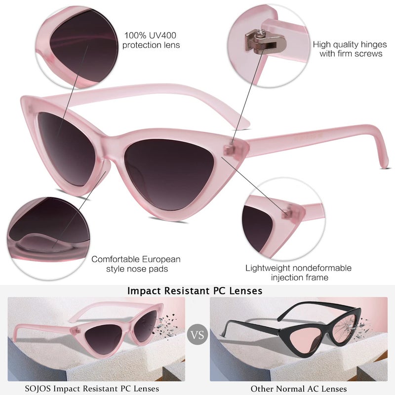 SOJOS Retro Vintage Narrow Cat Eye Sunglasses for Women Clout Goggles Plastic Frame SJ2044 (C15 Transparent Pink Frame/Grey Lens, Multicoloured) - Image 3