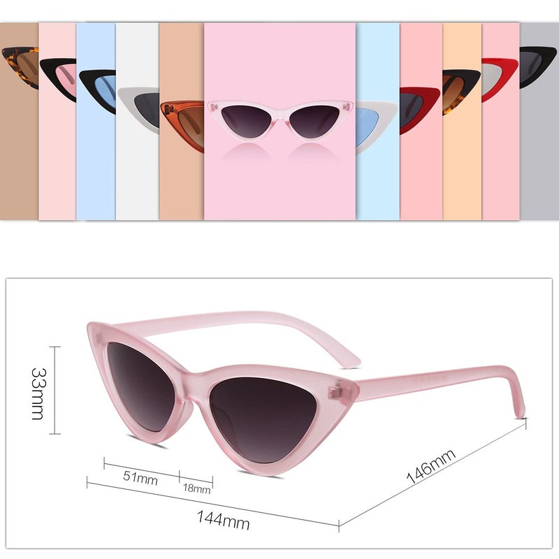 SOJOS Retro Vintage Narrow Cat Eye Sunglasses for Women Clout Goggles Plastic Frame SJ2044 (C15 Transparent Pink Frame/Grey Lens, Multicoloured) - Image 4