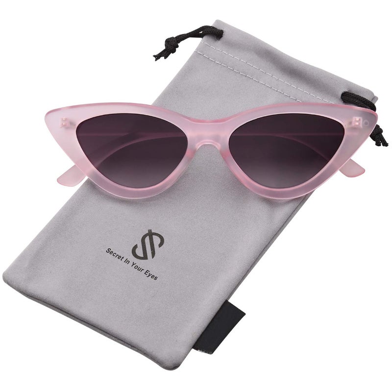SOJOS Retro Vintage Narrow Cat Eye Sunglasses for Women Clout Goggles Plastic Frame SJ2044 (C15 Transparent Pink Frame/Grey Lens, Multicoloured) - Image 2