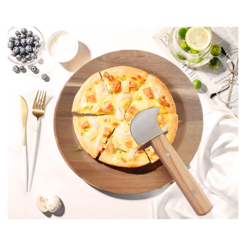 TIYOORTA Mezzaluna Chopping Board,Double-sided Acacia Slicing/Serving Charcuterie Board, 8 inch Recessed Round Cutting Board For Efficient Mincing Nuts Veggies n Cheese - Image 4