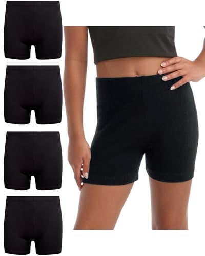 Rene Rofe Girls Athletic Shorts - 4 Pack Soft Stretch Breathable Girls Bike Shorts Four-Way Stretch Cheer Dance Sports Short, Size 7-8, Black/Black/Black/Black - Image 1