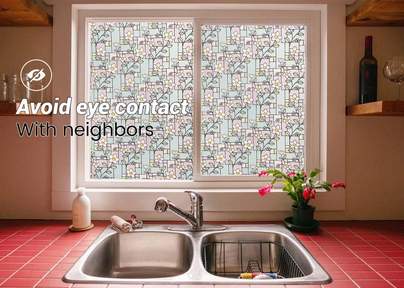 VSUDO 1 Roll 17.7" by 78.7" Privacy Window Film, Frangipani Flower Pattern Window Tint, Static Cling Window Glass Sticker for Home (9.68 Sq. Ft Total) - Image 4