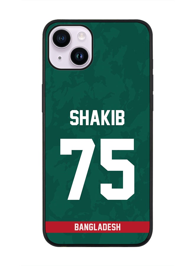 Stylizedd Rugged Black Edge Case iPhone 14, Slim fit Soft Case Flexible Rubber Edges Thin Cover - Player Name - Shakib Al Hasan, Jersey Number- 75 - Image 1