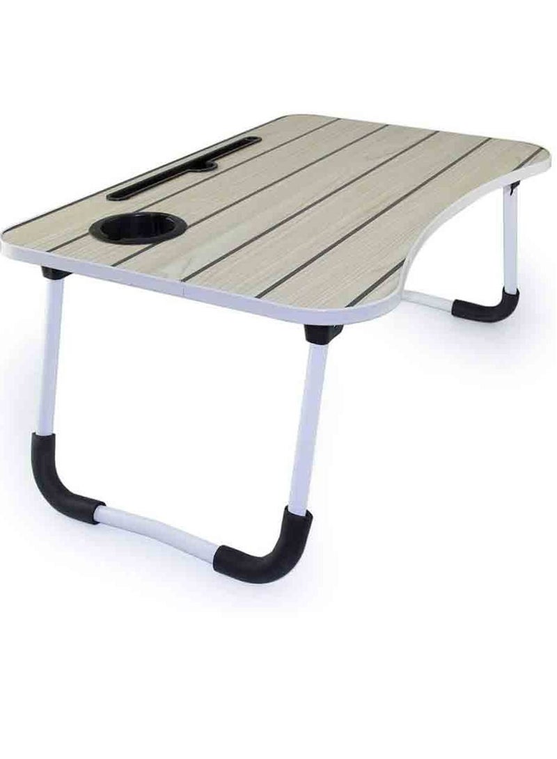 Black Lines Portable Folding Laptop Table Beige With Cup Holder And Brown iPad - Image 4