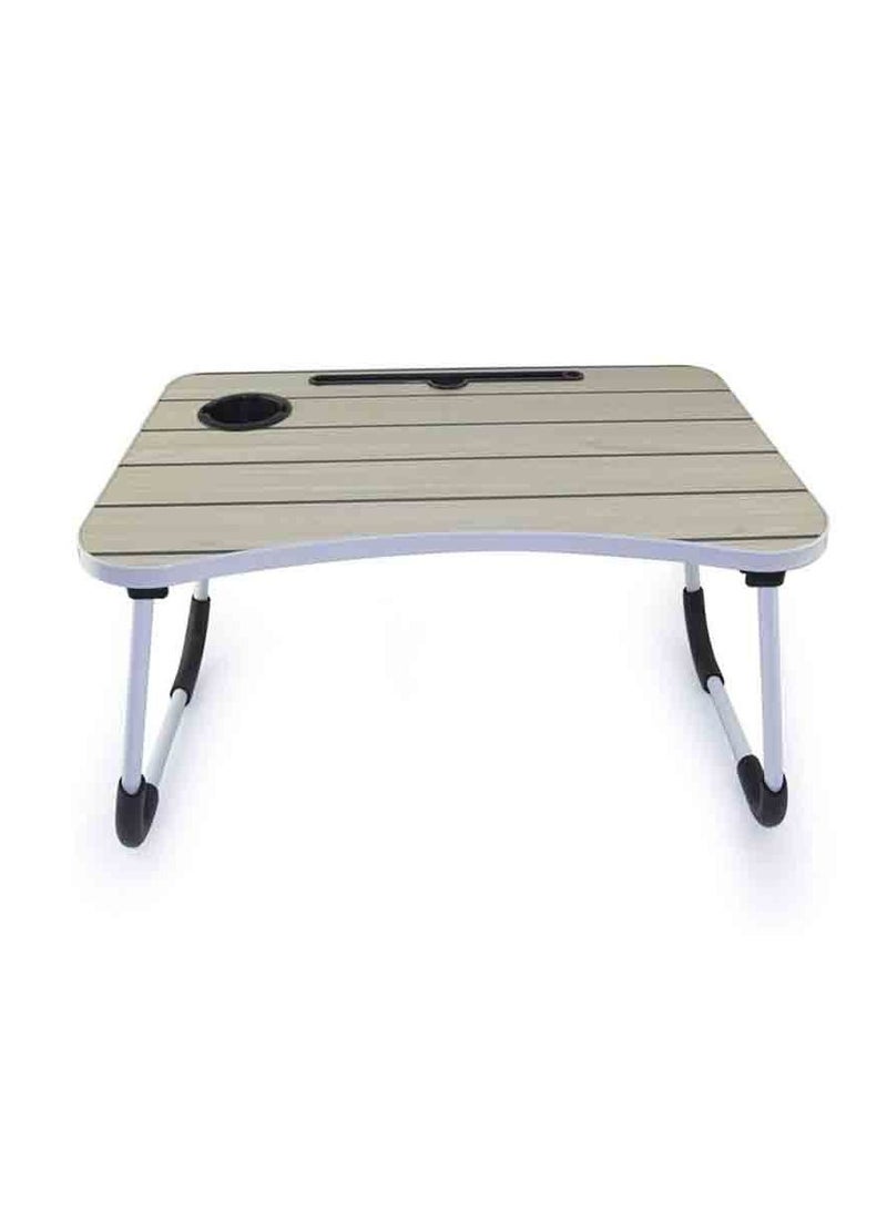 Black Lines Portable Folding Laptop Table Beige With Cup Holder And Brown iPad - Image 3