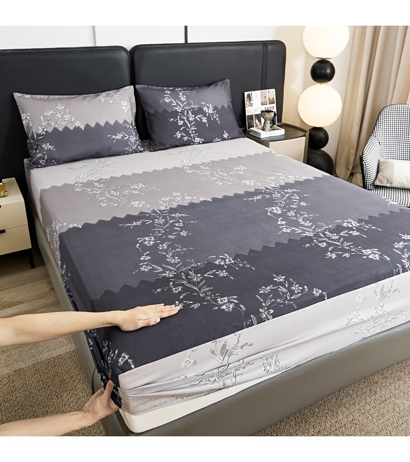طقم ملاءة مرنة بتصميم زهور كاملة لحجم سرير كامل 53.94 × 75.98 بوصة مع 2 كيس وسادة، تصميم كلاسيكي بطبعة زهور، جودة عالية صباغة تفاعلية مقاومة للبهتان، تشطيب ناعم وصديق للبشرة، سهل الاستخدام يحافظ على نظافة المرتبة وترتيبها، قابل للغسل في الغسالة. - Image 4