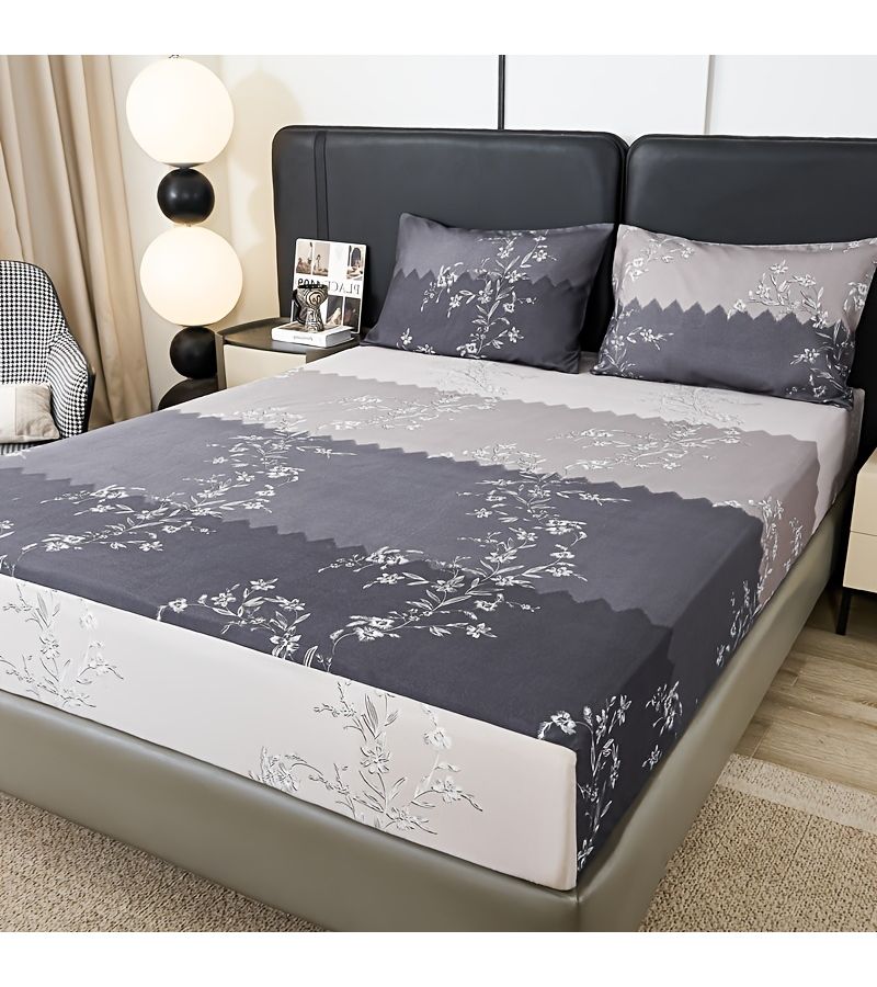 طقم ملاءة مرنة بتصميم زهور كاملة لحجم سرير كامل 53.94 × 75.98 بوصة مع 2 كيس وسادة، تصميم كلاسيكي بطبعة زهور، جودة عالية صباغة تفاعلية مقاومة للبهتان، تشطيب ناعم وصديق للبشرة، سهل الاستخدام يحافظ على نظافة المرتبة وترتيبها، قابل للغسل في الغسالة. - Image 1