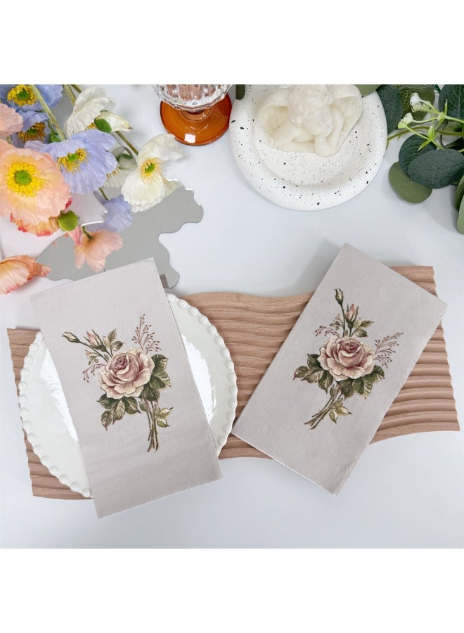 20pcs Retro Rose Flower Pattern Napkins For Wedding, Birthday, Tea Party Decoration, 15.7x13inch, Dining Table Accessory For Restaurant & Hotel - Image 3