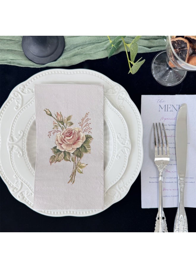20pcs Retro Rose Flower Pattern Napkins For Wedding, Birthday, Tea Party Decoration, 15.7x13inch, Dining Table Accessory For Restaurant & Hotel - Image 5