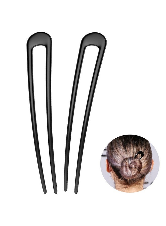 HYFEEL French Hair Pins Metal Hair Fork U Shaped Extra Long Chignon 2 Prong Sticks for Women Hair Accessories (Black- 2 Pieces) - Image 1