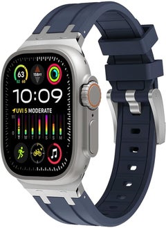 Wingle for Apple Watch Ultra Band 49mm 45mm 44mm 42mm for Men, Liquid Silicone Rubber Band for iWatch Series 8 7 6 5 4 SE Ultra, Luxury Cool Designed AP Rubber Watch Strap with Stainless Steel Adapter