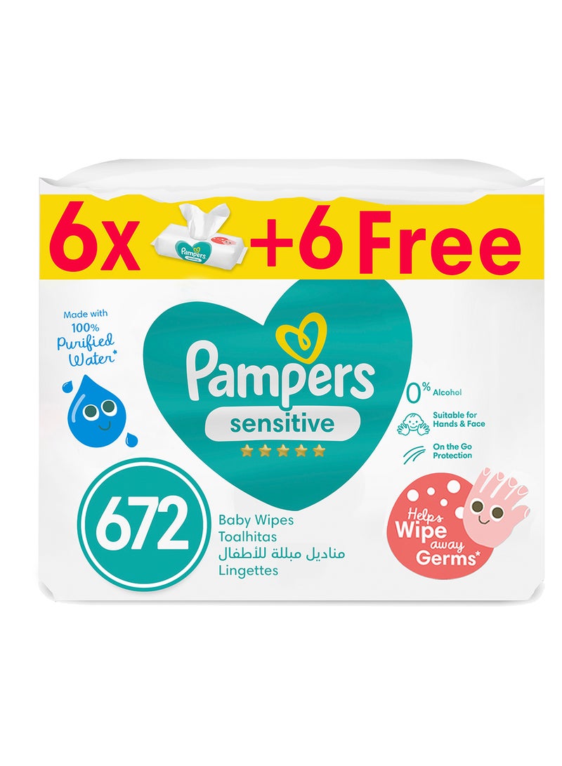 Pampers Sensitive Protect Baby Wipes for Hands and Face, 12 Packs, 672 Count - Image 1