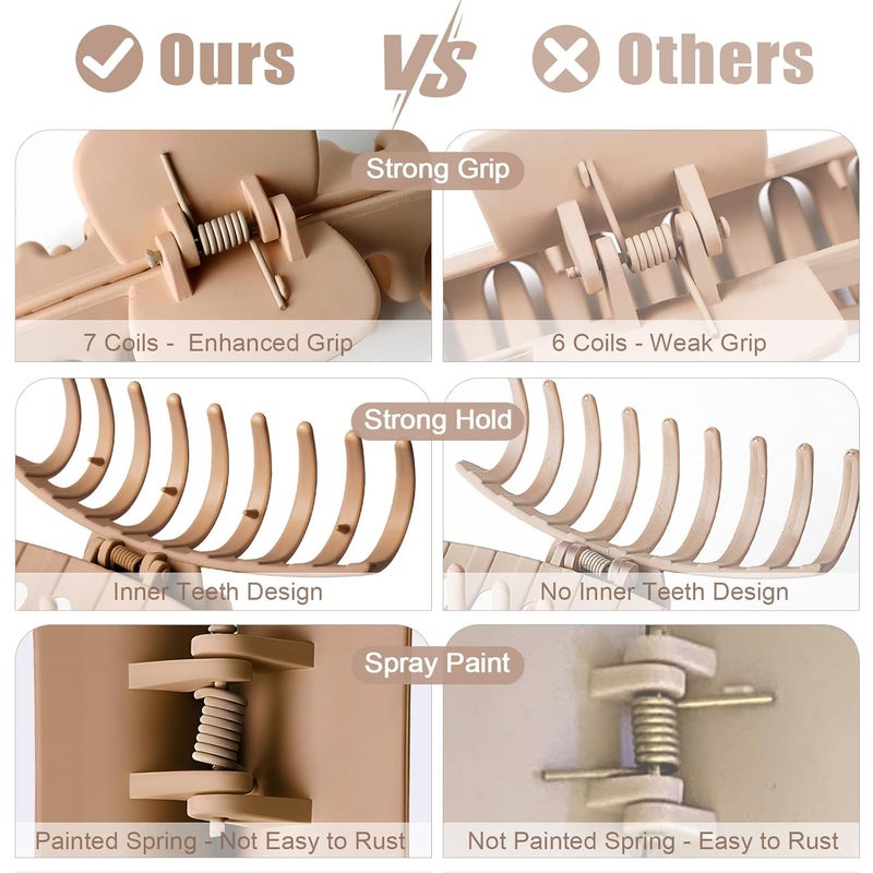 TOCESS Hair Claw Clips for Women, 8 Pack Large 4.33 Inch Jumbo Strong Hold Claw Clip Set for Thick, Thin, Long, Curly Hair, Big Neutral Matte Non-Slip Rectangle Clamps for Girls - Image 2